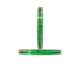 Acrylic Green Bangle Set With Engraved Brass Wire For Women