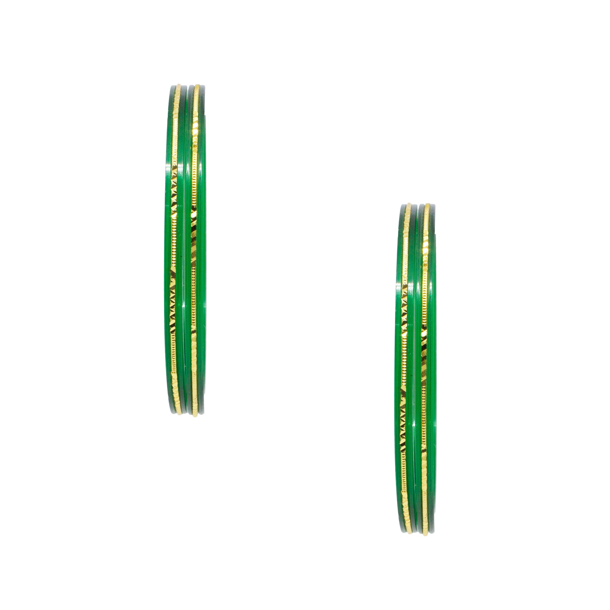 Acrylic Green Bangle Set With Engraved Brass Wire For Women