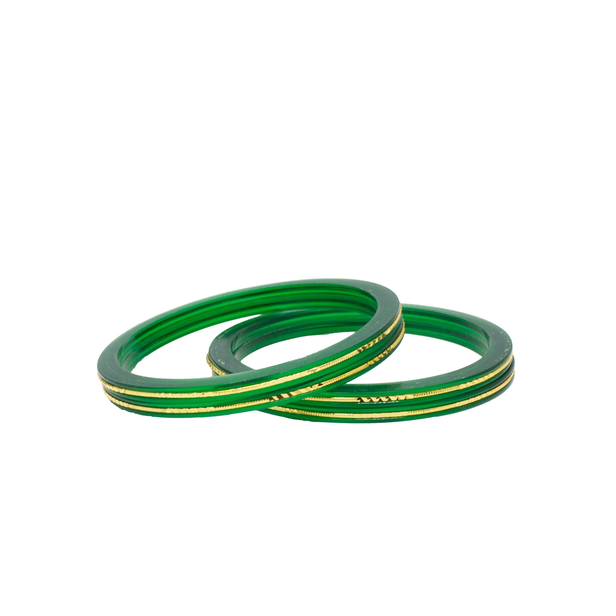 Acrylic Green Bangle Set With Engraved Brass Wire For Women
