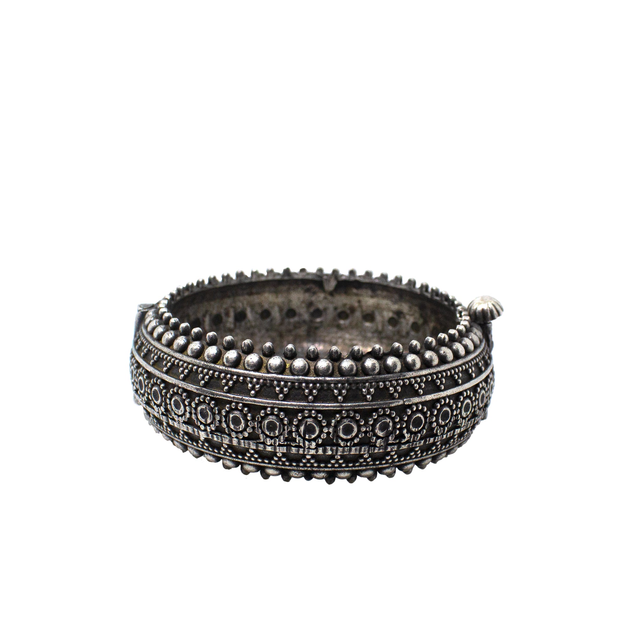 Abhinn Classic Silver Replica Temple Design Bracelet With Studded Silver Beads For Women.