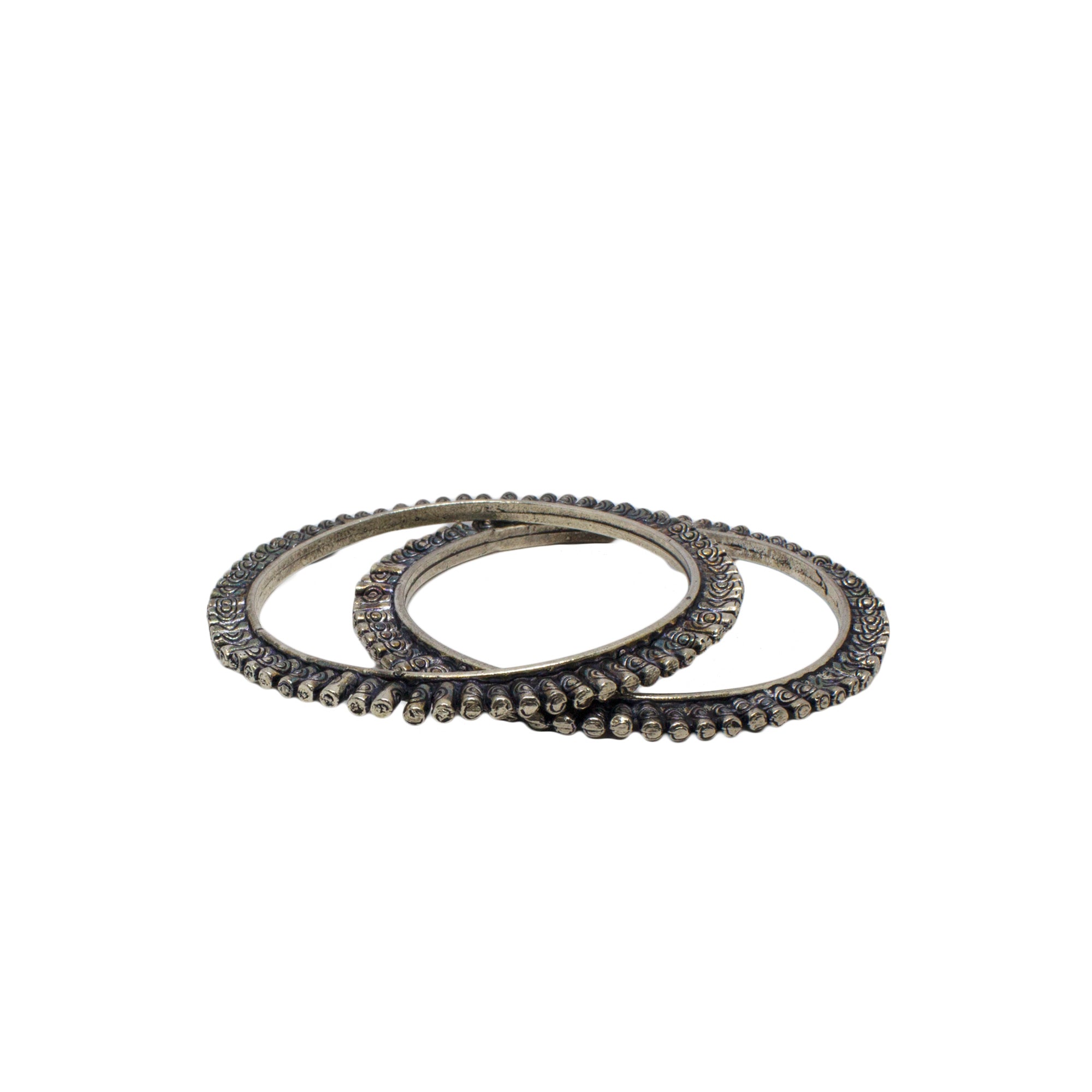 Abhinn Antique Silver Bangle Set Studded With Silver Beads For Women 