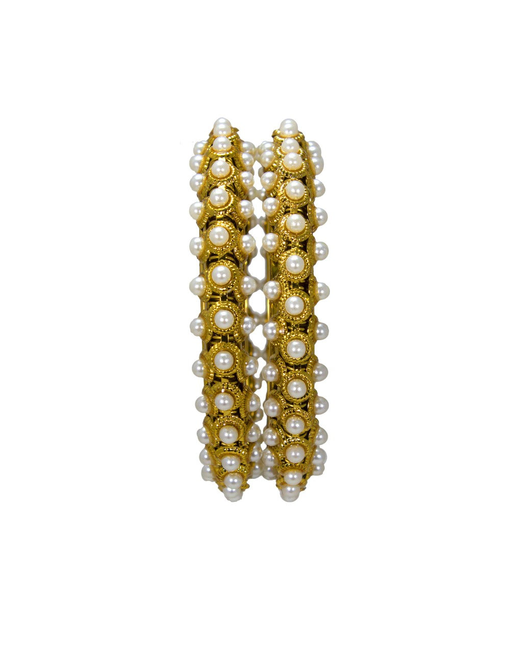 Beautiful Designer  Royal Golden Plated White Pearl Bangles Set  (Set of 2)