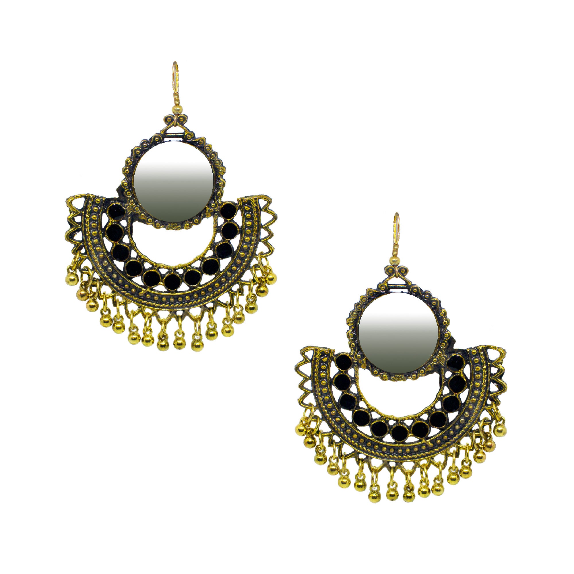 Abhinn Golden Oxidised With Black Meenakari Dangler Earrings For Women 