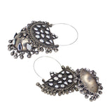 Abhinn Unique Silver Oxidised Geometrical Mirror Hoops Earrings For Women