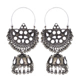 Abhinn Unique Silver Oxidised Geometrical Mirror Hoops Earrings For Women