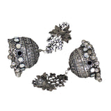 Abhinn Black Polished Grapes Design Stud With Mirror Floral Jhumka Earrings For Women