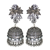 Abhinn Black Polished Grapes Design Stud With Mirror Floral Jhumka Earrings For Women
