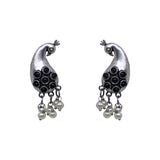 Abhinn Unique Silver Replica Peacock Design With Black CZ Stones Stud Earrings For Women 