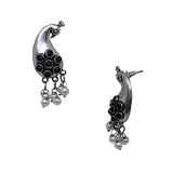 Abhinn Unique Silver Replica Peacock Design With Black CZ Stones Stud Earrings For Women 