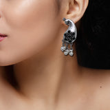 Abhinn Unique Silver Replica Peacock Design With Black CZ Stones Stud Earrings For Women 
