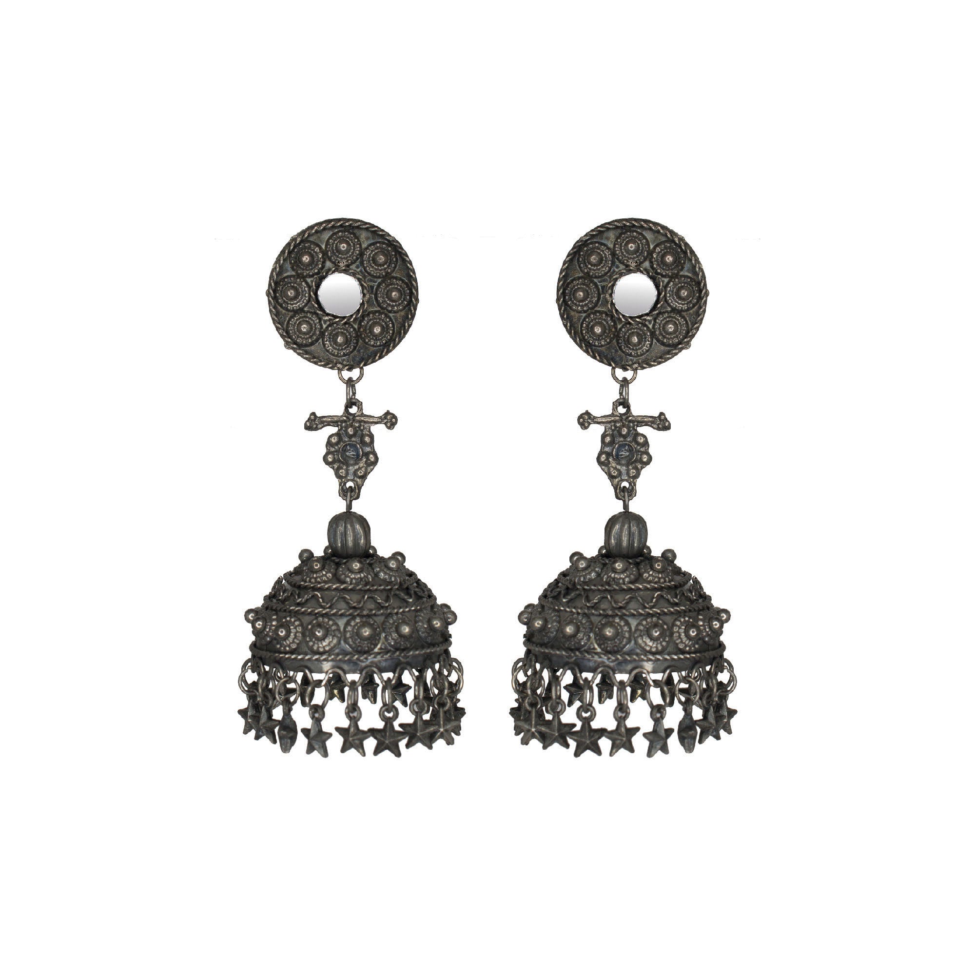 Abhinn Silver Oxidised Temple Design Long Jhumka Earrings For Women 