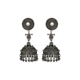 Abhinn Silver Oxidised Temple Design Long Jhumka Earrings For Women 