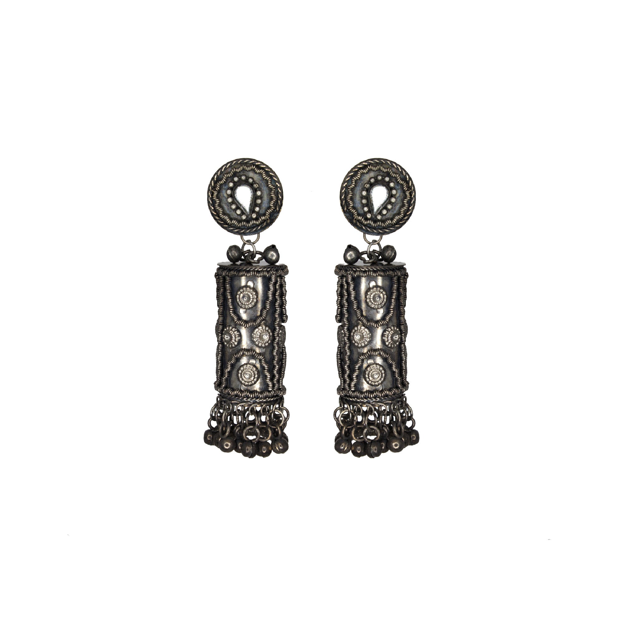 Abhinn Black Oxidised Cylindrical Shape Jhumka Earrings For Women