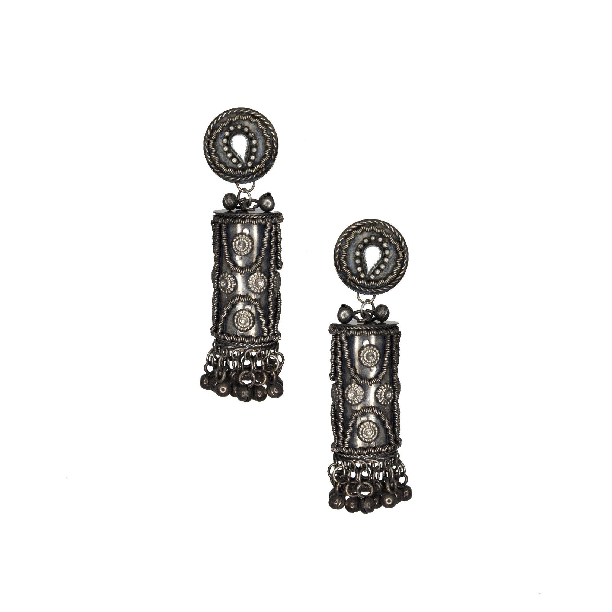 Abhinn Black Oxidised Cylindrical Shape Jhumka Earrings For Women
