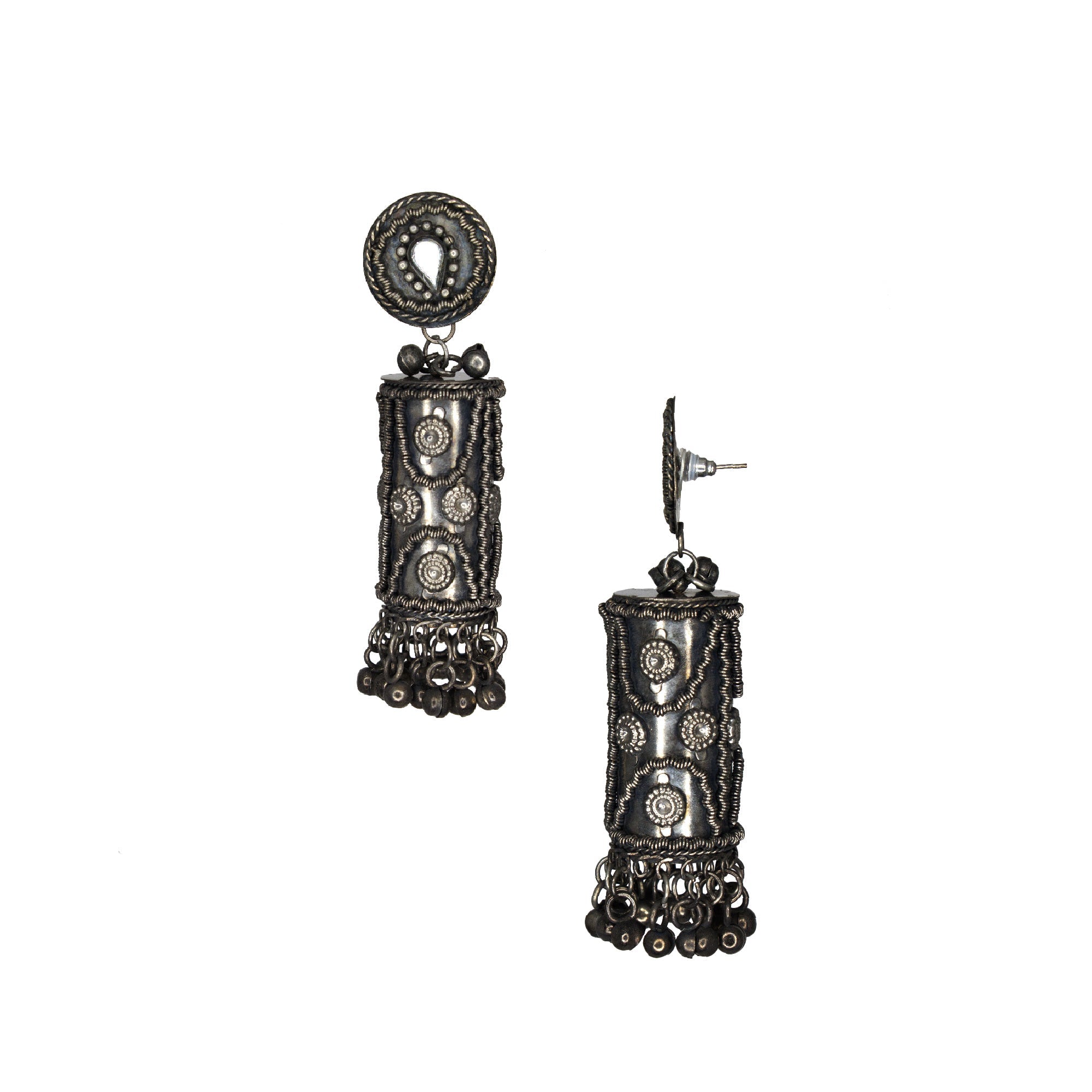 Abhinn Black Oxidised Cylindrical Shape Jhumka Earrings For Women
