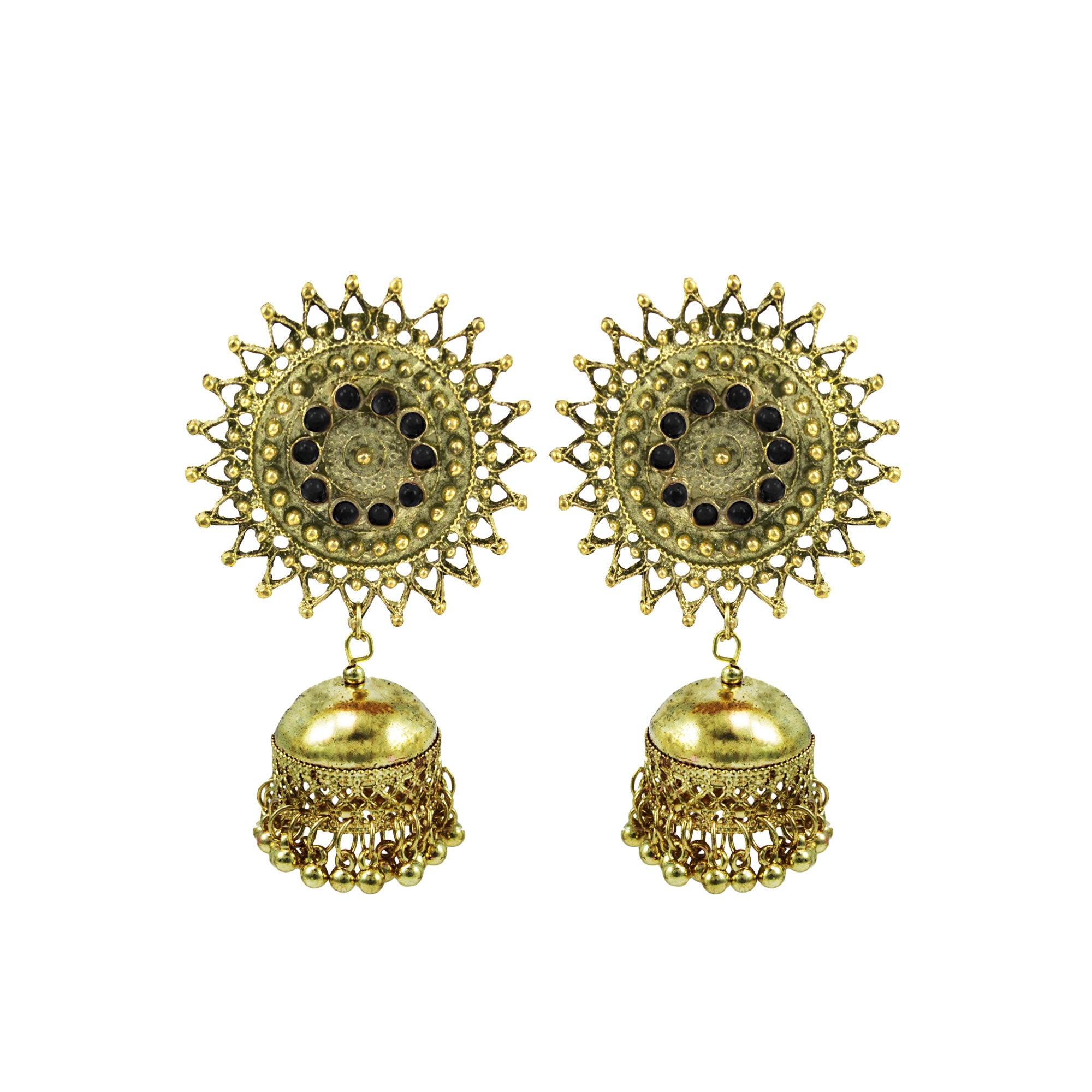 Abhinn Stylish Golden Oxidised Sun Shaped Jhumka Earrings For Women