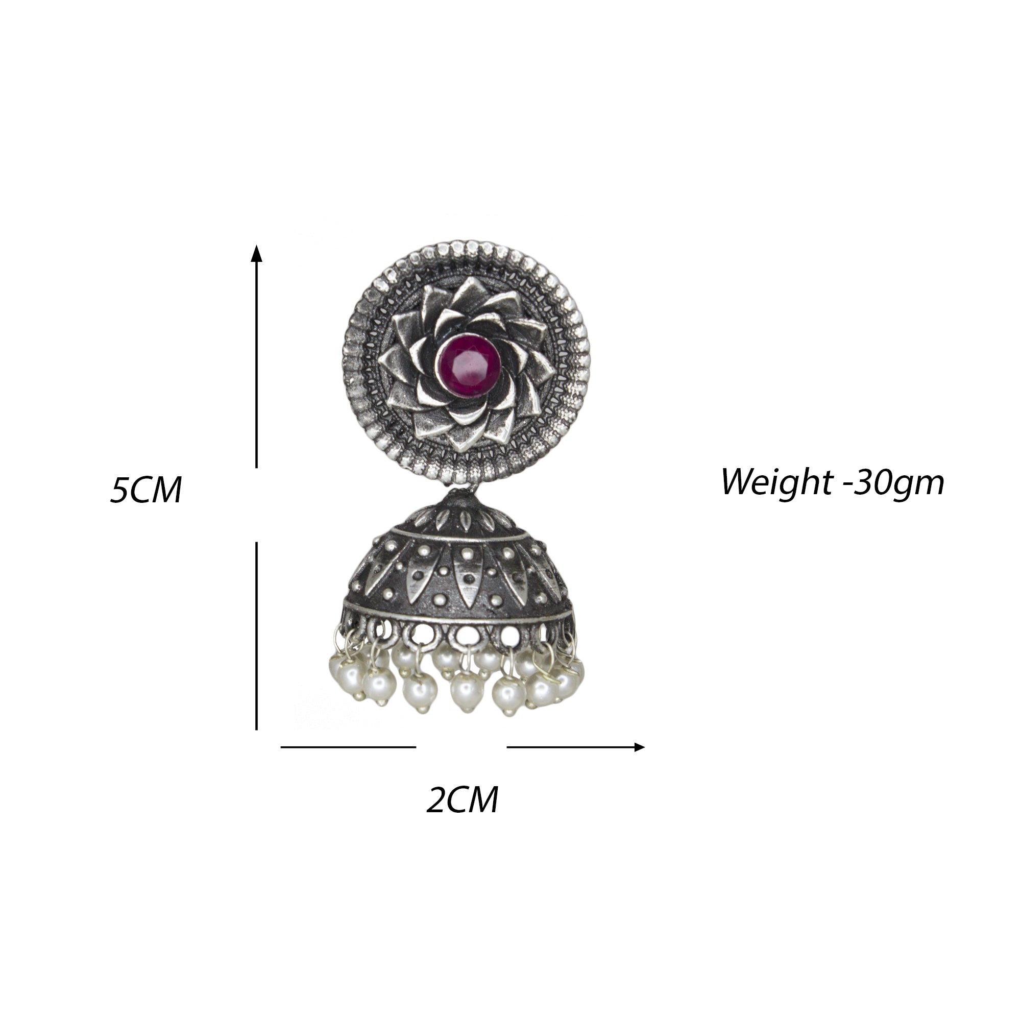 Silver Replica Floral Design Jhumka With Pink CZ Stone Earrings For Girls