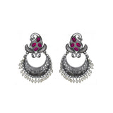Abhinn Silver Replica Peacock Design Studs With Pink CZ Stones Studded Earrings for Women