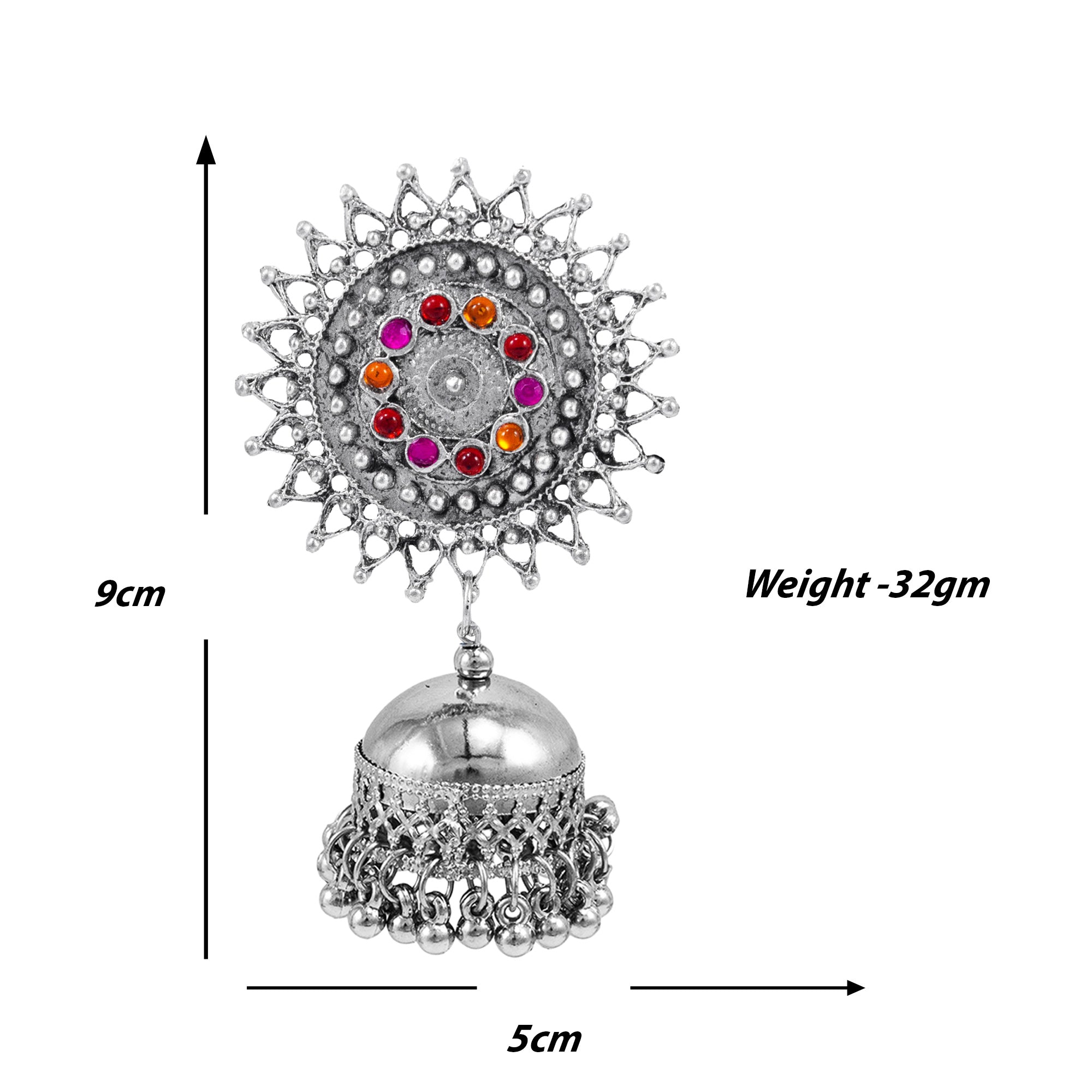 Abhinn Stylish Silver Oxidised Sun Shaped With Pink-Red Stone Jhumka Earring For Women