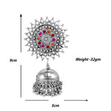 Abhinn Stylish Silver Oxidised Sun Shaped With Pink-Red Stone Jhumka Earring For Women