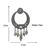 Abhinn Antique Finished Oxidised Floral-Peacock Design Dangler Earrings For Women