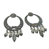 Abhinn Antique Finished Oxidised Floral-Peacock Design Dangler Earrings For Women