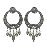 Abhinn Antique Finished Oxidised Floral-Peacock Design Dangler Earrings For Women