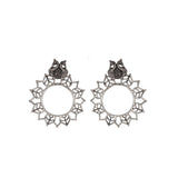 Abhinn Silver Oxidised Peacock and Floral Design Stud Earrings For Women