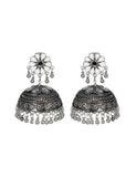 Abhinn Afghani Silver Oxidised Floral Design MIrror Stud Big Jhumka Earring For Women 