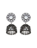 Abhinn Handmade Oxidised Silver Mirror Stud Kundan Stone Jhumka Earrings For Women