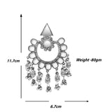 Abhinn Silver Oxidised Floral Design Mirror With Silver Beads Dangler Earrings For Women