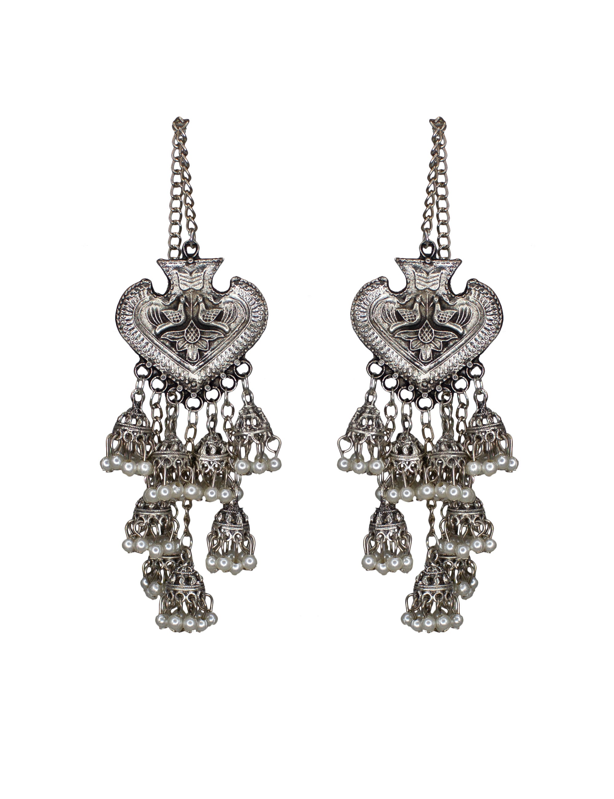 Abhinn Designer 8 Layered German Silver Studs With Jhumki Earrings for Women