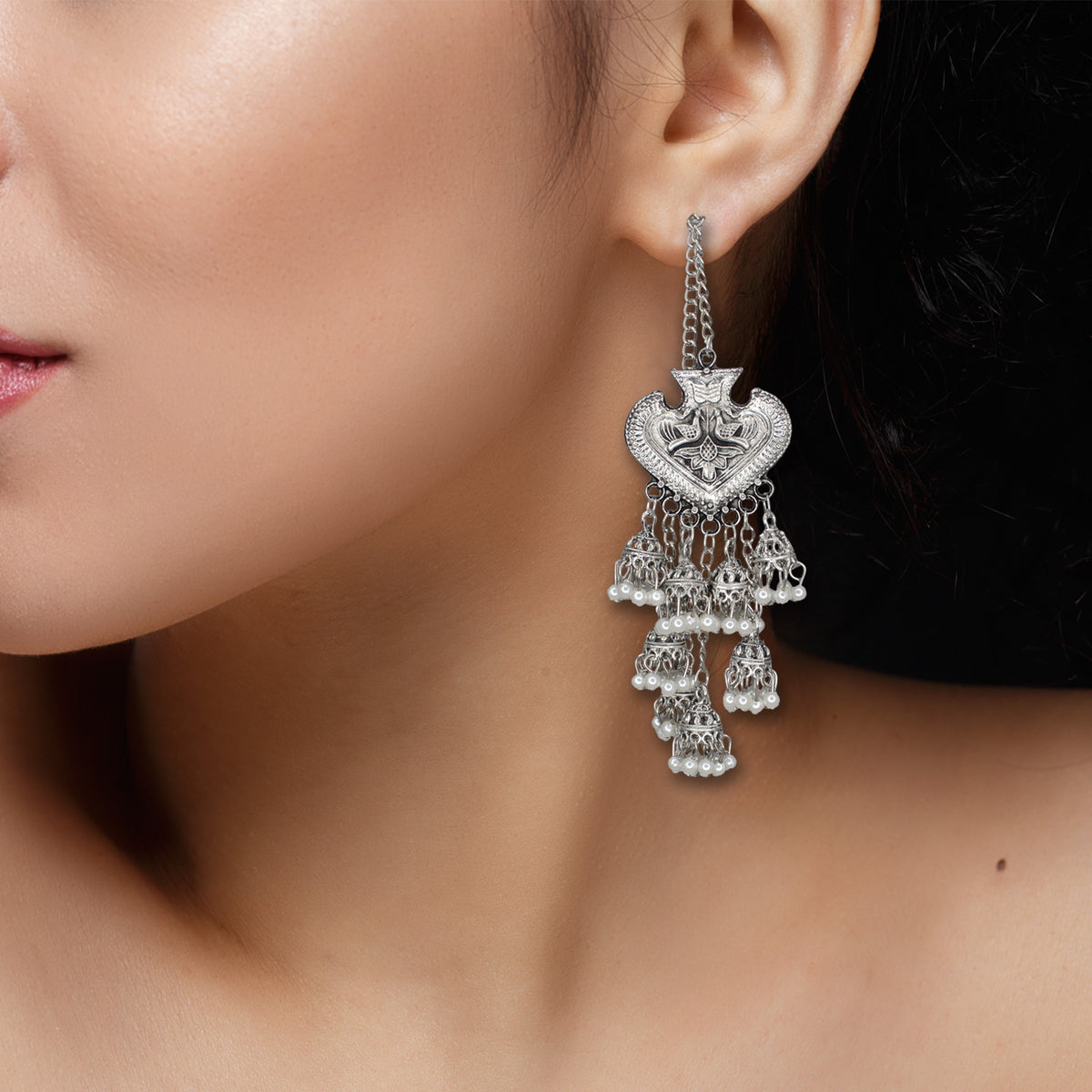 Abhinn Designer 8 Layered German Silver Studs With Jhumki Earrings for Women
