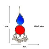 Abhinn Afghani Silver Plated Red-Blue Glass Dangler Earrings For Women