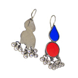 Abhinn Afghani Silver Plated Red-Blue Glass Dangler Earrings For Women