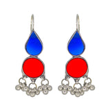 Abhinn Afghani Silver Plated Red-Blue Glass Dangler Earrings For Women