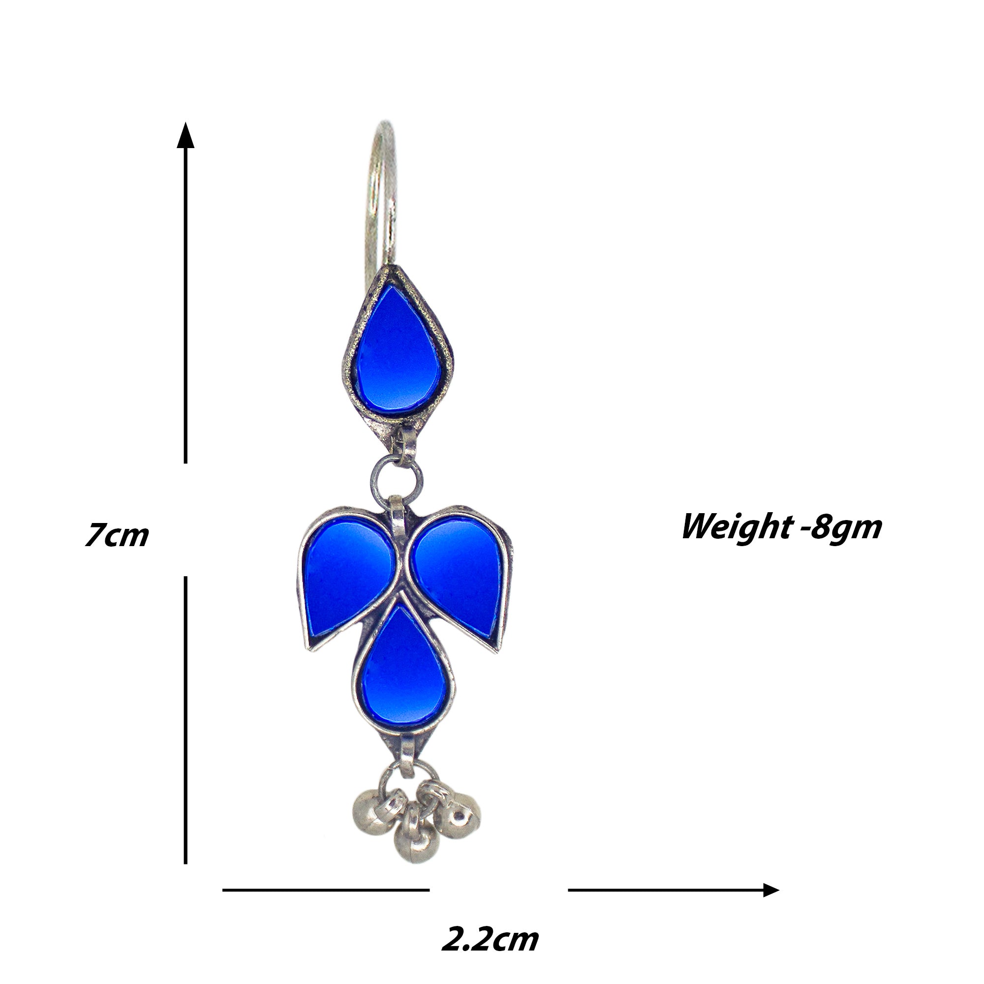 Abhinn Afghani Silver Plated Petal Shape Blue Glass Dangler Earrings For Women