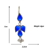 Abhinn Afghani Silver Plated Petal Shape Blue Glass Dangler Earrings For Women