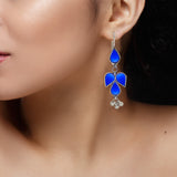 Abhinn Afghani Silver Plated Petal Shape Blue Glass Dangler Earrings For Women