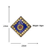 Abhinn Handmade Tibetan Gold Plated Blue Square Stud Earrings For Women