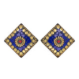 Abhinn Handmade Tibetan Gold Plated Blue Square Stud Earrings For Women
