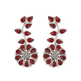 Abhinn Silver Replica Floral Design Red Stones Studded Studs Earrings for Women