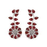 Abhinn Silver Replica Floral Design Red Stones Studded Studs Earrings for Women