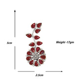 Abhinn Silver Replica Floral Design Red Stones Studded Studs Earrings for Women