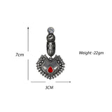 Abhinn Silver Replica Peacock Red Studs Dangler Earrings For Women