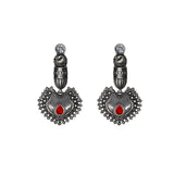 Abhinn Silver Replica Peacock Red Studs Dangler Earrings For Women