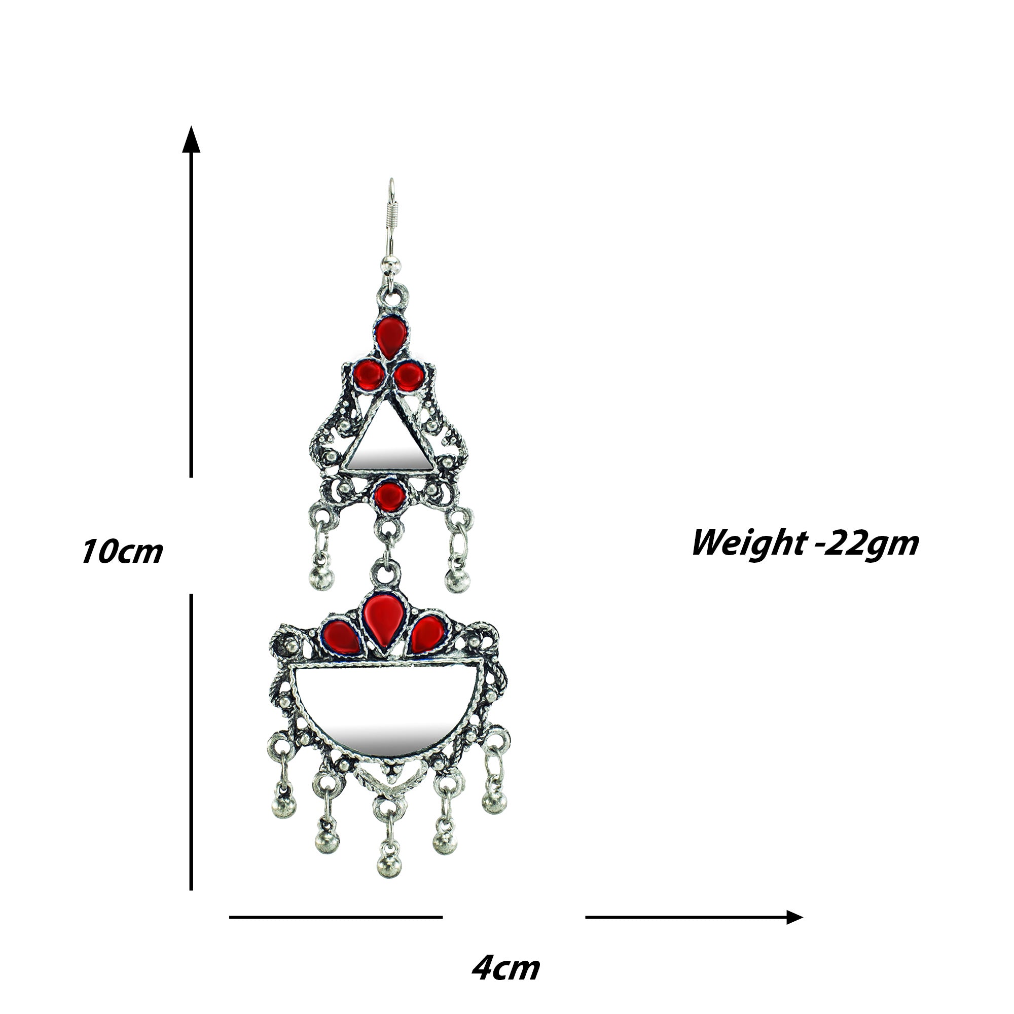 Abhinn Afghani Silver Oxidised Mirror With Red Stones Dangler Earrings for Women