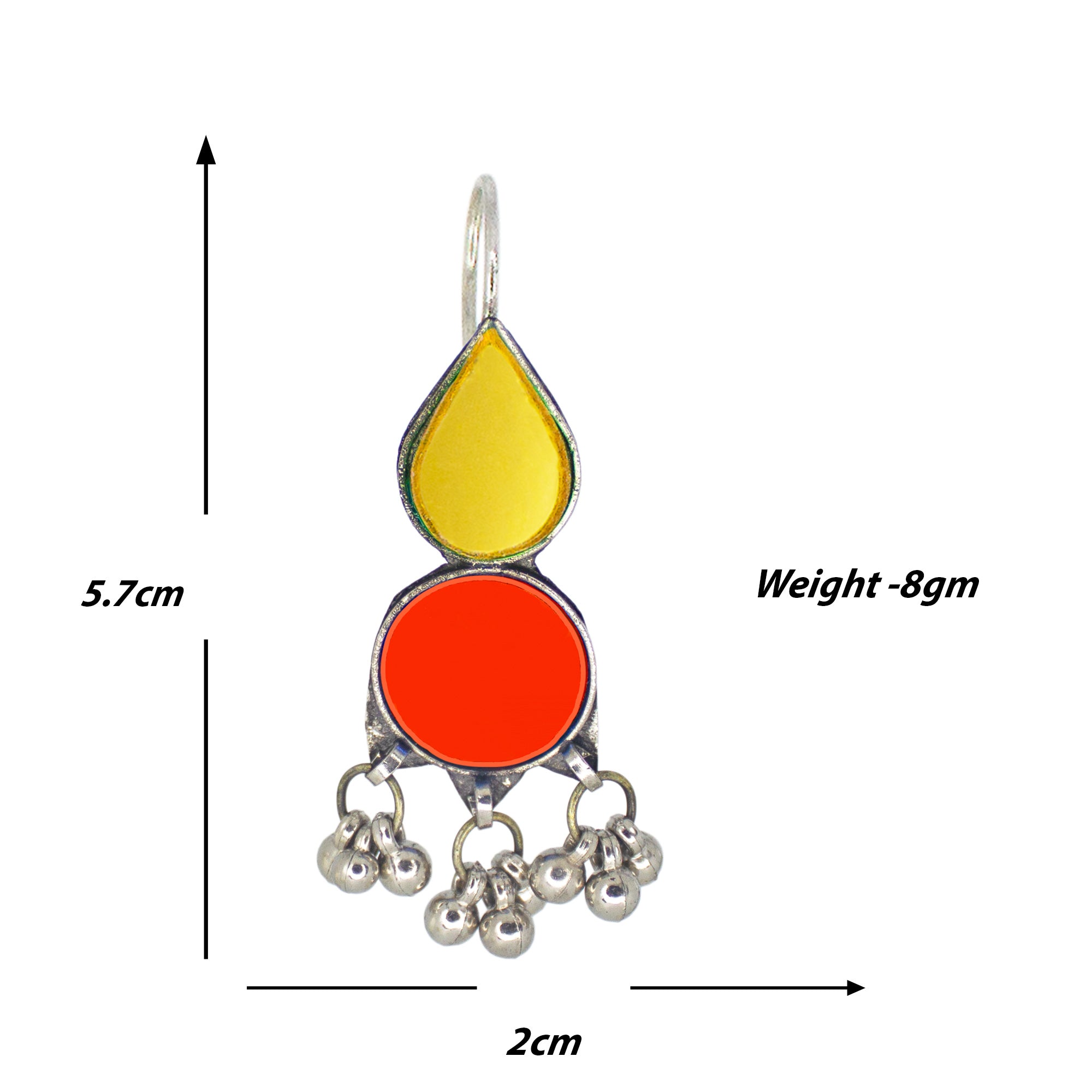 Abhinn Afghani Silver Plated Yellow-Red Glass Dangler Earrings For Women