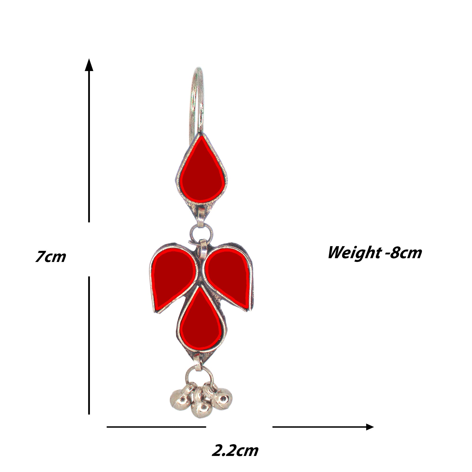 Abhinn Afghani Silver Plated Petal Shape Red Glass Dangler Earrings For Women