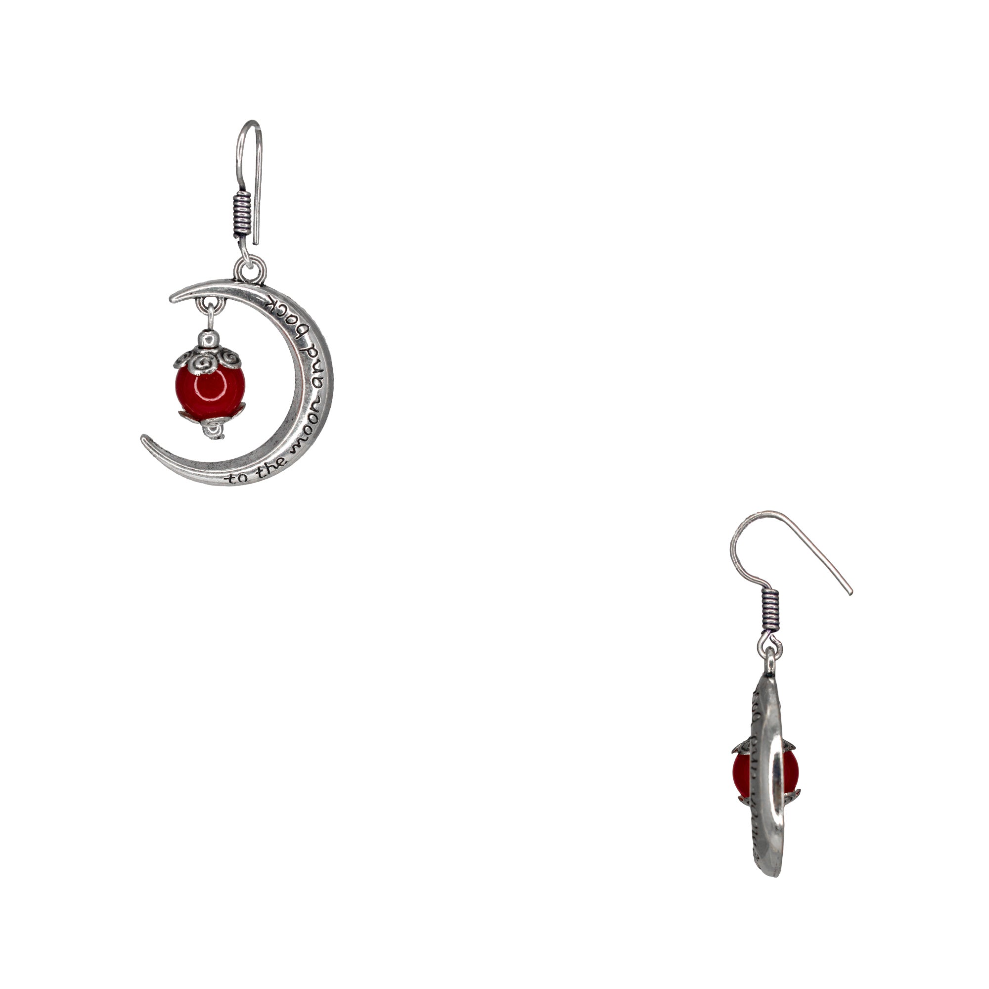 Abhinn Unique Silver Moon Shaped Mahroon Dangler Earrings For Women
